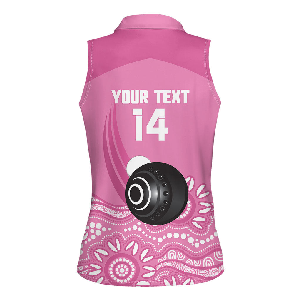 Custom Bowls Australia Breast Cancer Women Sleeveless Polo Shirt Pink Ribbon Kangaroo Aboriginal Art
