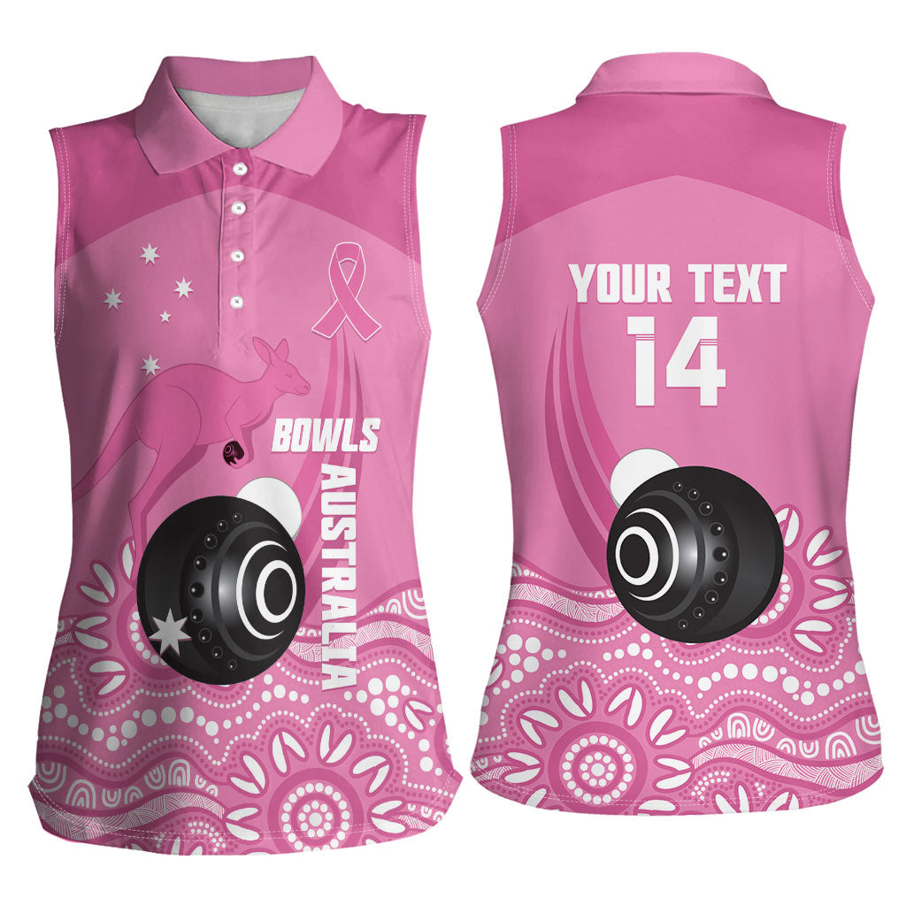 Custom Bowls Australia Breast Cancer Women Sleeveless Polo Shirt Pink Ribbon Kangaroo Aboriginal Art