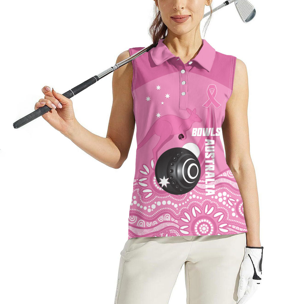 Custom Bowls Australia Breast Cancer Women Sleeveless Polo Shirt Pink Ribbon Kangaroo Aboriginal Art