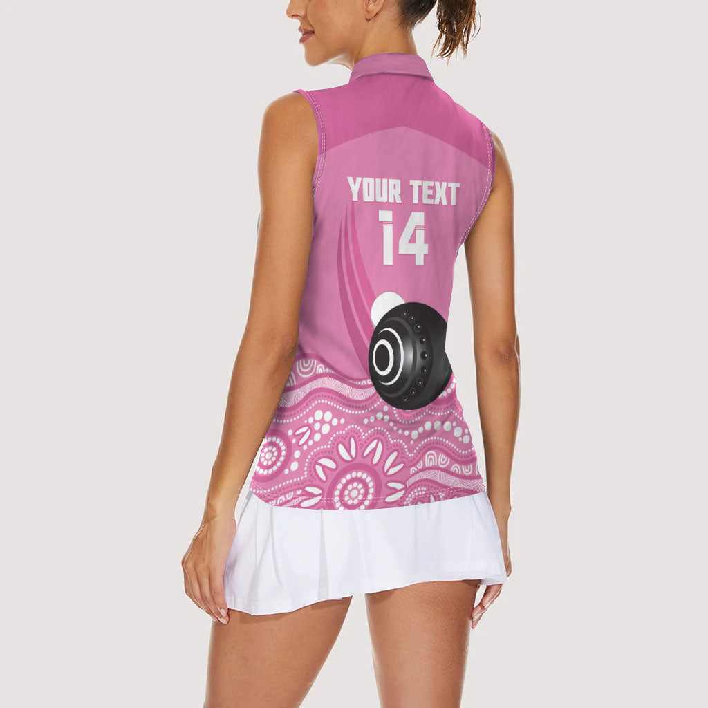 Custom Bowls Australia Breast Cancer Women Sleeveless Polo Shirt Pink Ribbon Kangaroo Aboriginal Art