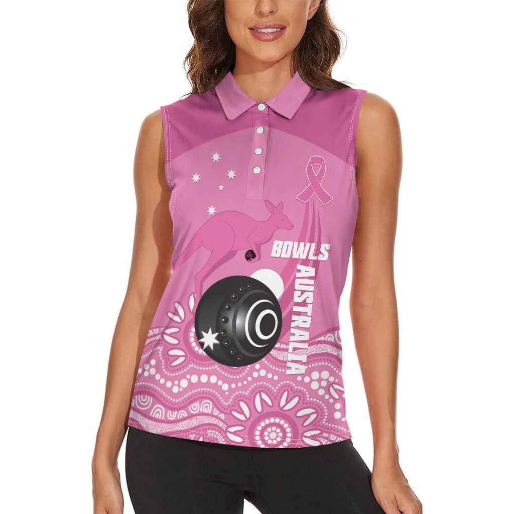 Custom Bowls Australia Breast Cancer Women Sleeveless Polo Shirt Pink Ribbon Kangaroo Aboriginal Art