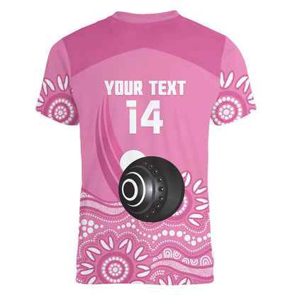 Custom Bowls Australia Breast Cancer Women V-Neck T-Shirt Pink Ribbon Kangaroo Aboriginal Art