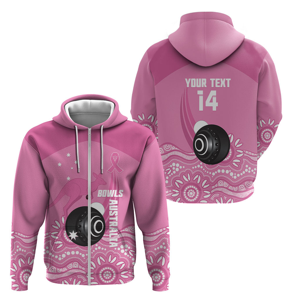 Custom Bowls Australia Breast Cancer Zip Hoodie Pink Ribbon Kangaroo Aboriginal Art
