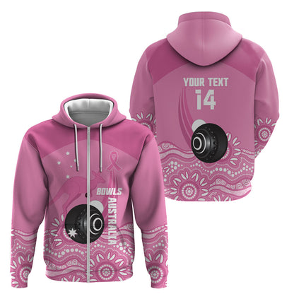 Custom Bowls Australia Breast Cancer Zip Hoodie Pink Ribbon Kangaroo Aboriginal Art