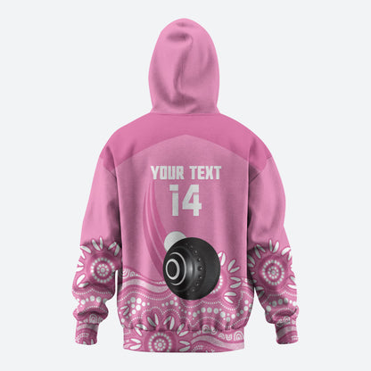 Custom Bowls Australia Breast Cancer Zip Hoodie Pink Ribbon Kangaroo Aboriginal Art