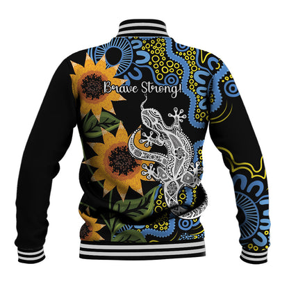Australia Autism Support Baseball Jacket Brave Strong Aussie Lizard Aboriginal Art
