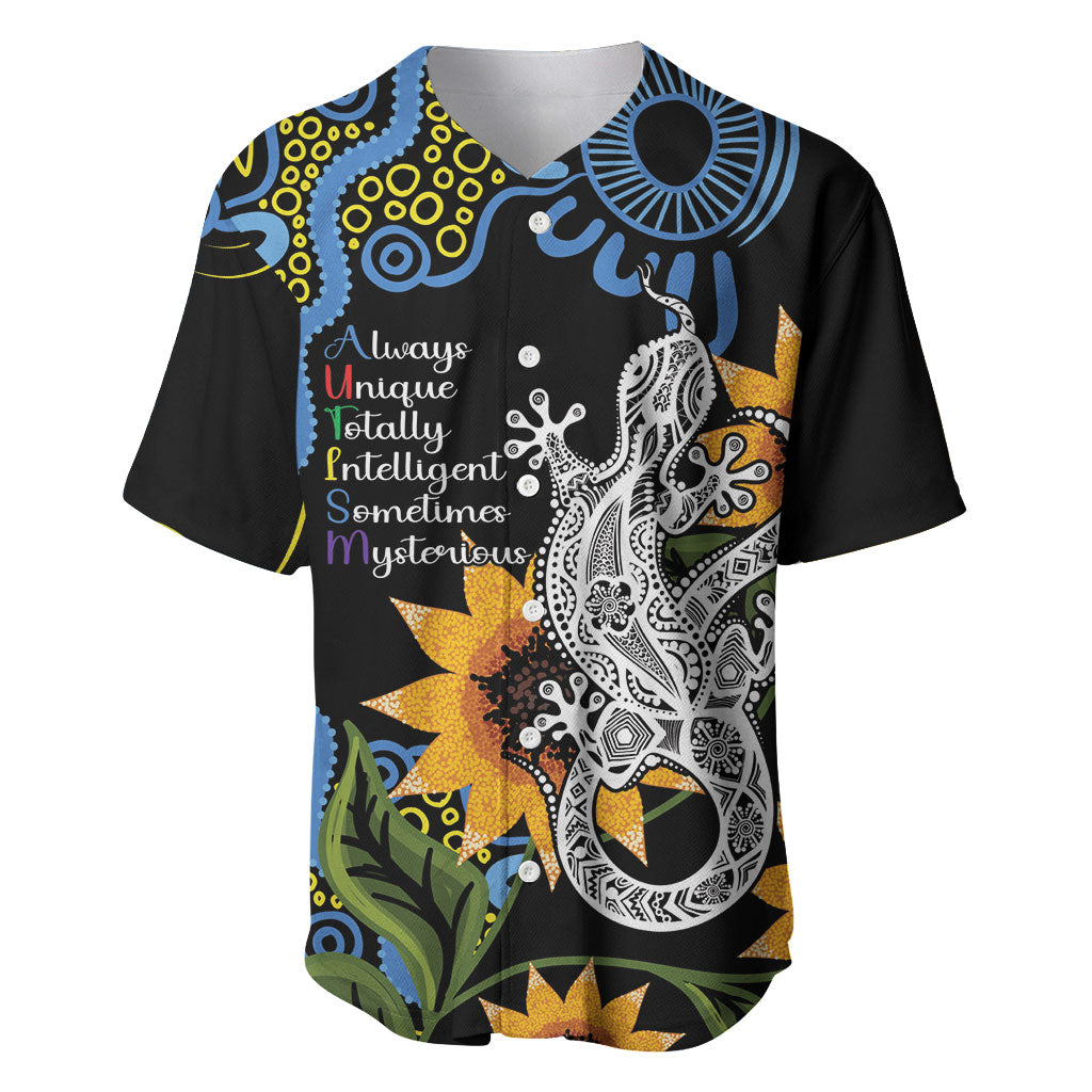 Australia Autism Support Baseball Jersey Brave Strong Aussie Lizard Aboriginal Art