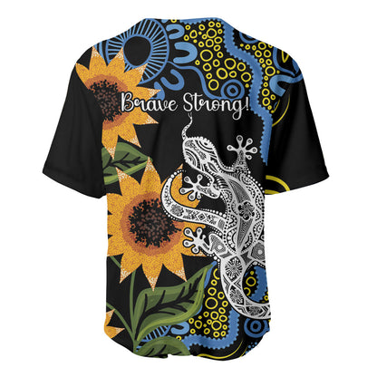 Australia Autism Support Baseball Jersey Brave Strong Aussie Lizard Aboriginal Art