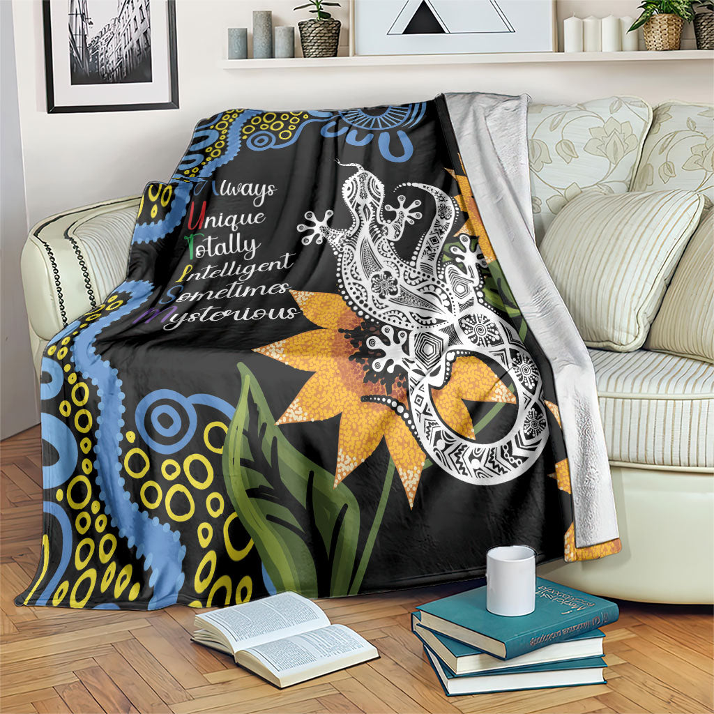 Australia Autism Support Blanket Brave Strong Aussie Lizard Aboriginal Art