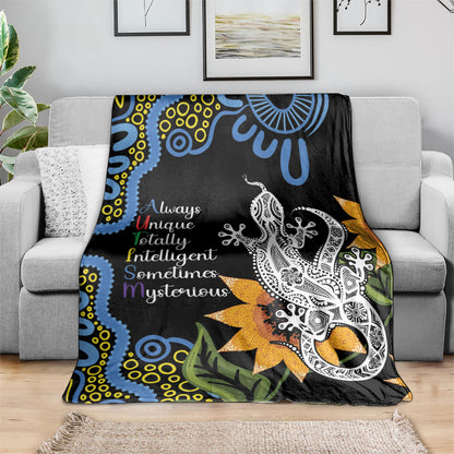 Australia Autism Support Blanket Brave Strong Aussie Lizard Aboriginal Art