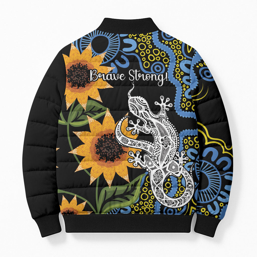 Australia Autism Support Bomber Puffer Jacket Brave Strong Aussie Lizard Aboriginal Art