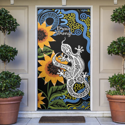 Australia Autism Support Door Cover Brave Strong Aussie Lizard Aboriginal Art