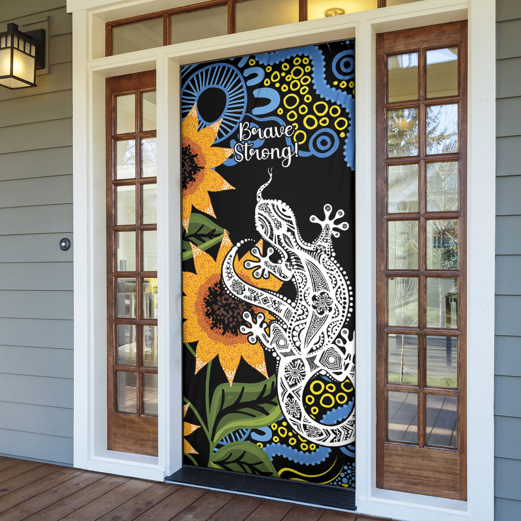 Australia Autism Support Door Cover Brave Strong Aussie Lizard Aboriginal Art