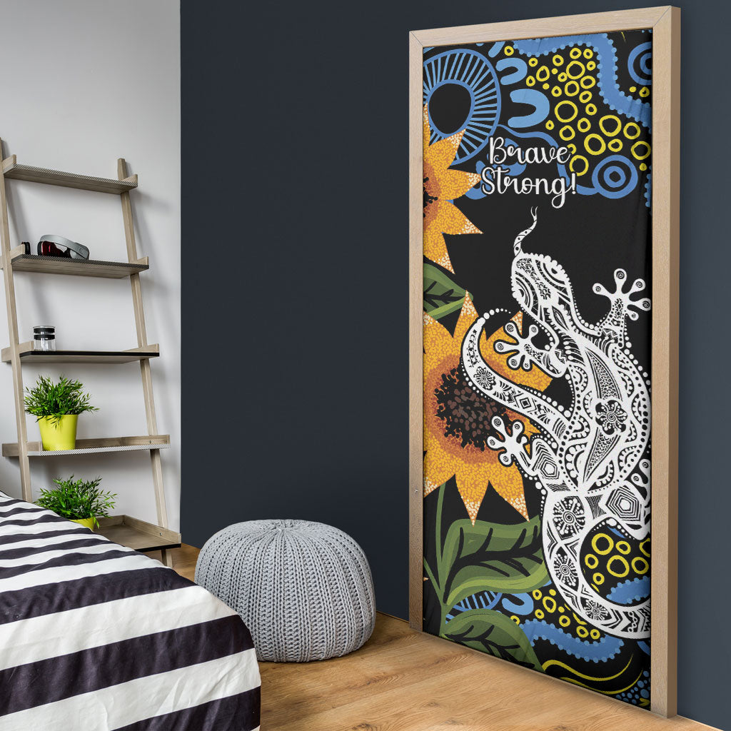 Australia Autism Support Door Cover Brave Strong Aussie Lizard Aboriginal Art