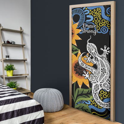 Australia Autism Support Door Cover Brave Strong Aussie Lizard Aboriginal Art