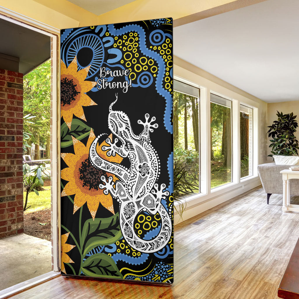 Australia Autism Support Door Cover Brave Strong Aussie Lizard Aboriginal Art