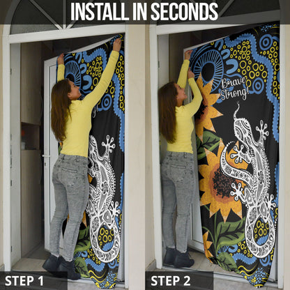 Australia Autism Support Door Cover Brave Strong Aussie Lizard Aboriginal Art