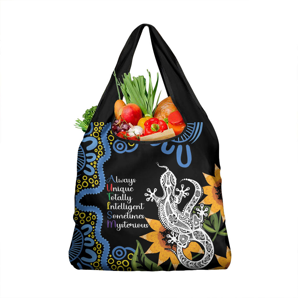 Australia Autism Support Grocery Bag Brave Strong Aussie Lizard Aboriginal Art