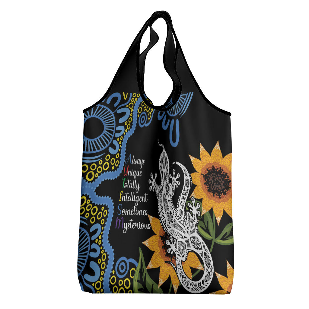 Australia Autism Support Grocery Bag Brave Strong Aussie Lizard Aboriginal Art