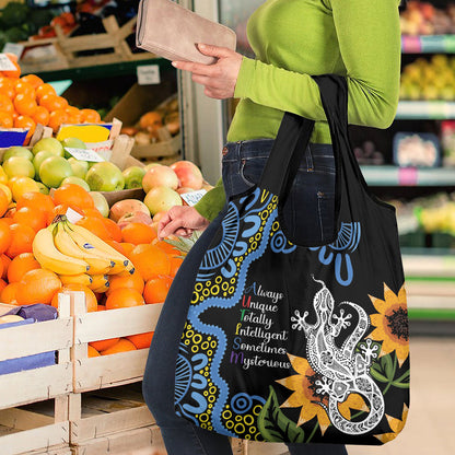 Australia Autism Support Grocery Bag Brave Strong Aussie Lizard Aboriginal Art