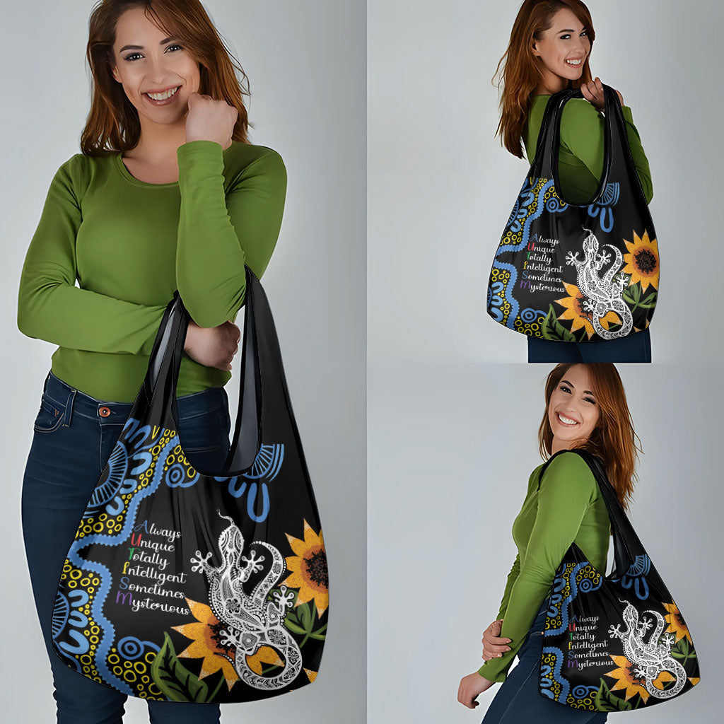 Australia Autism Support Grocery Bag Brave Strong Aussie Lizard Aboriginal Art
