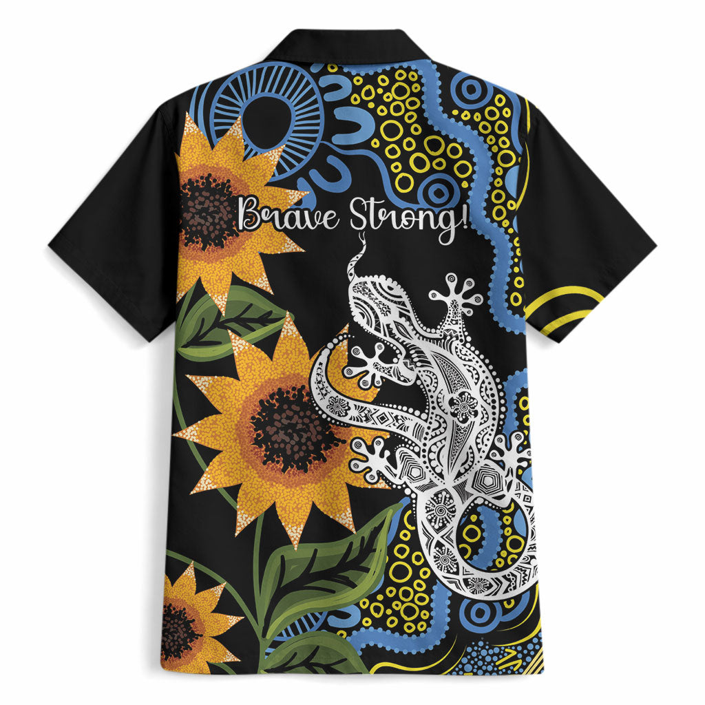 Australia Autism Support Hawaiian Shirt Brave Strong Aussie Lizard Aboriginal Art