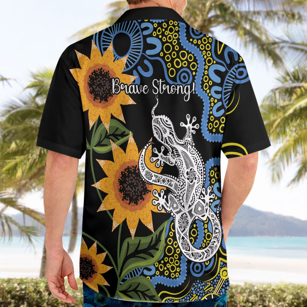 Australia Autism Support Hawaiian Shirt Brave Strong Aussie Lizard Aboriginal Art