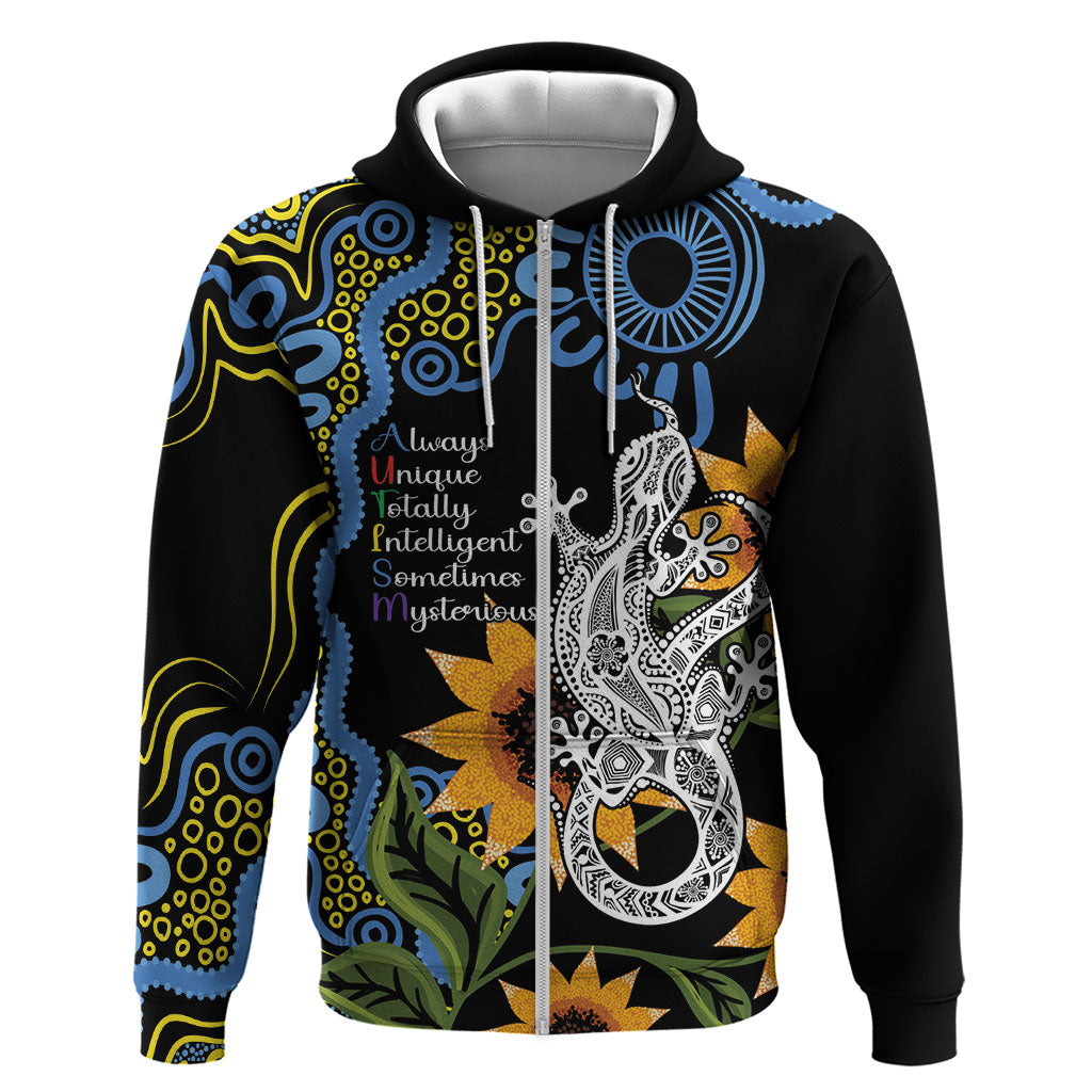 Australia Autism Support Hoodie Brave Strong Aussie Lizard Aboriginal Art