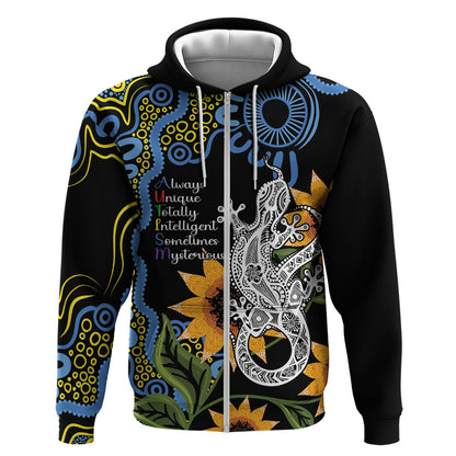 Australia Autism Support Hoodie Brave Strong Aussie Lizard Aboriginal Art