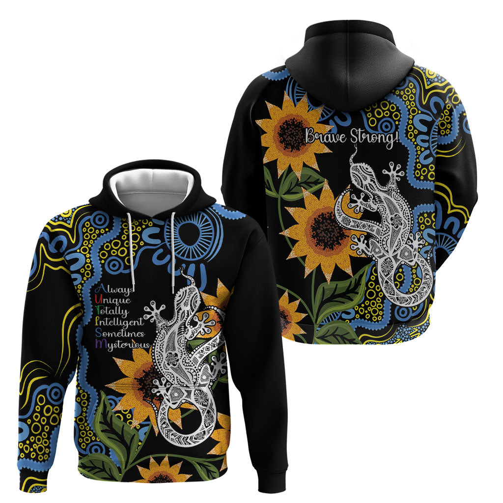 Australia Autism Support Hoodie Brave Strong Aussie Lizard Aboriginal Art