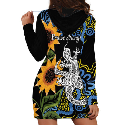 Australia Autism Support Hoodie Dress Brave Strong Aussie Lizard Aboriginal Art