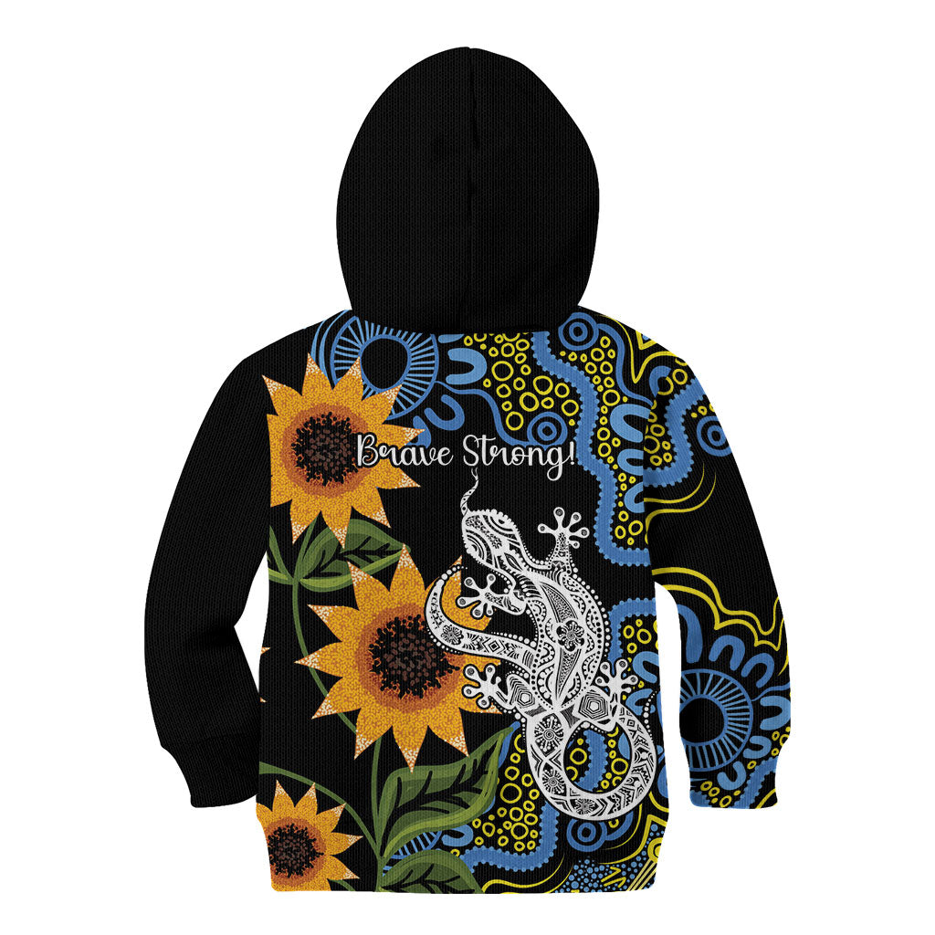 Australia Autism Support Kid Hoodie Brave Strong Aussie Lizard Aboriginal Art