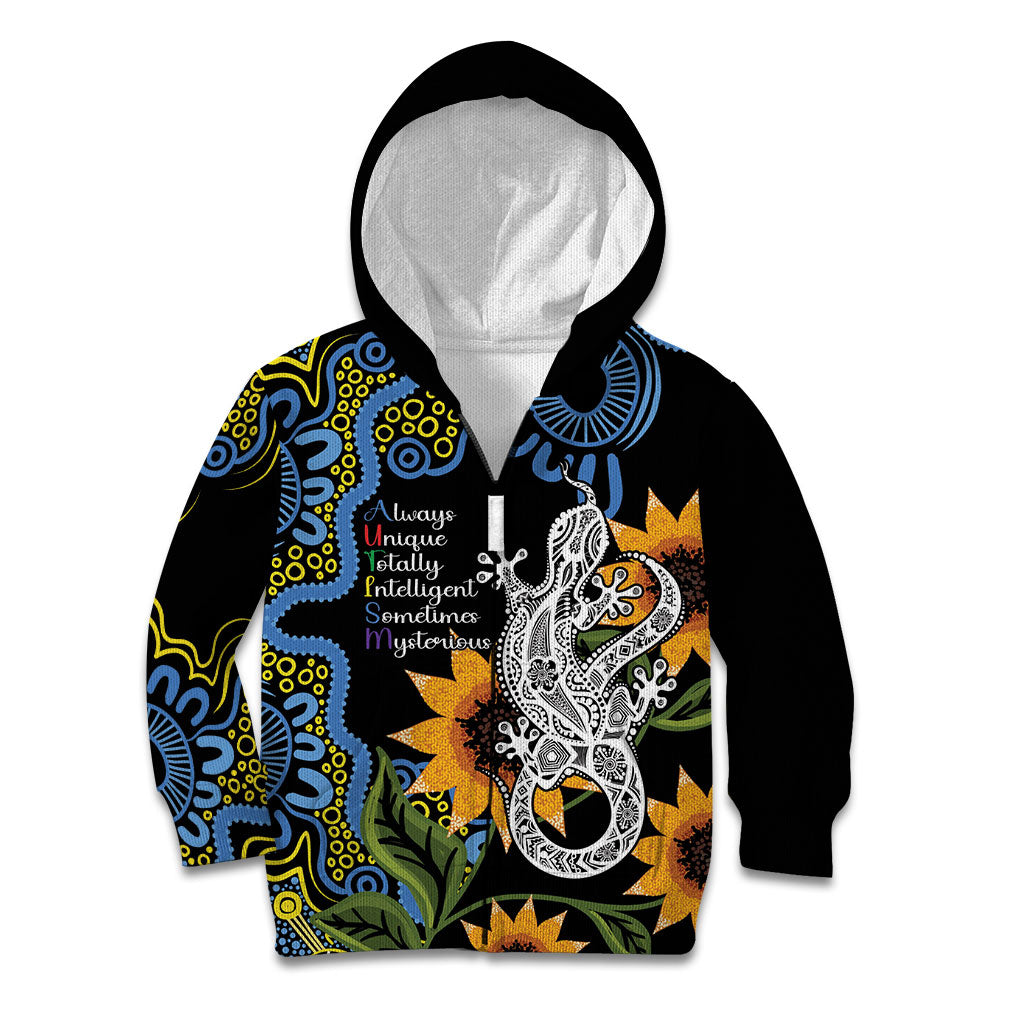 Australia Autism Support Kid Hoodie Brave Strong Aussie Lizard Aboriginal Art