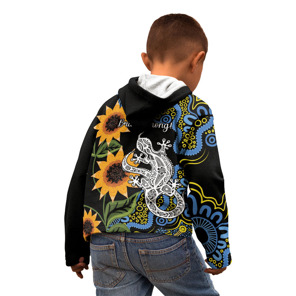 Australia Autism Support Kid Hoodie Brave Strong Aussie Lizard Aboriginal Art