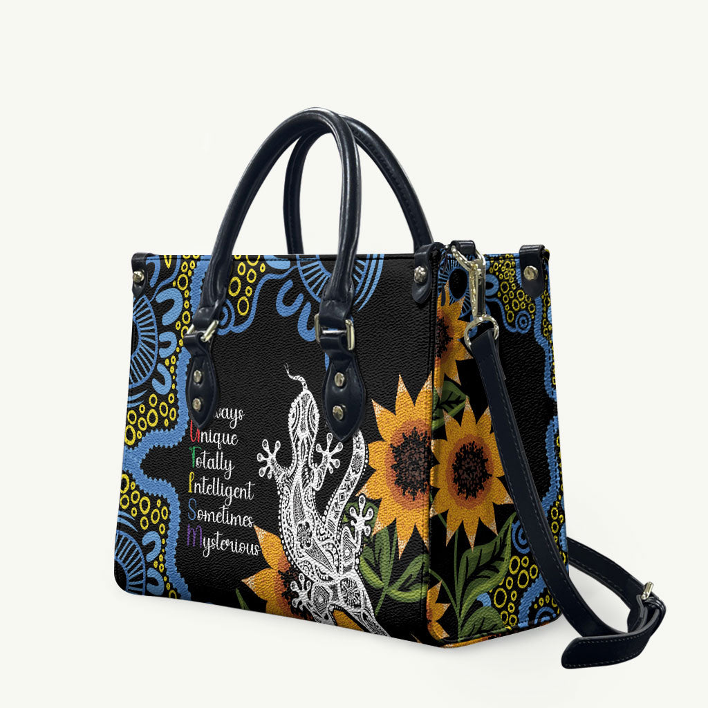 Australia Autism Support Leather Bag Brave Strong Aussie Lizard Aboriginal Art