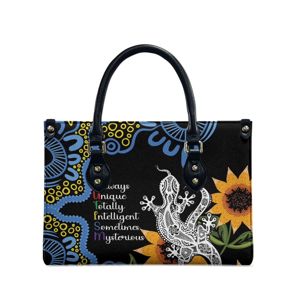 Australia Autism Support Leather Bag Brave Strong Aussie Lizard Aboriginal Art