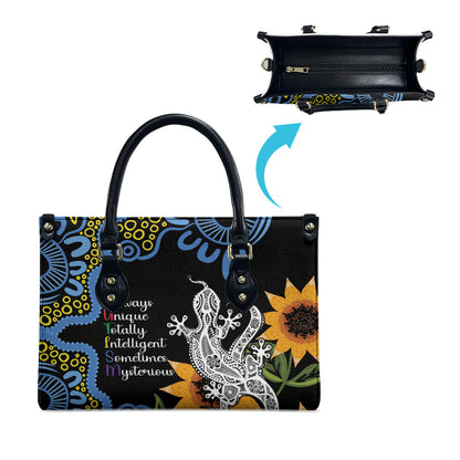 Australia Autism Support Leather Bag Brave Strong Aussie Lizard Aboriginal Art