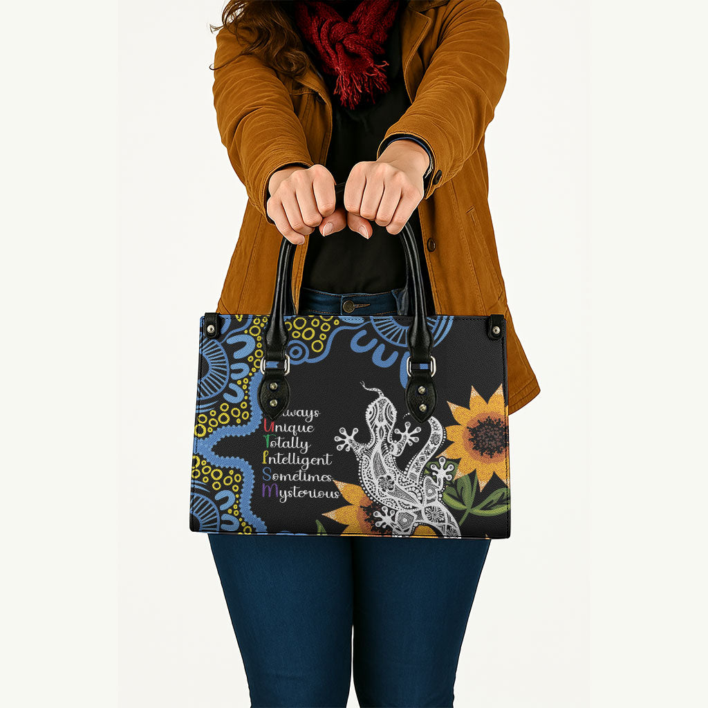 Australia Autism Support Leather Bag Brave Strong Aussie Lizard Aboriginal Art