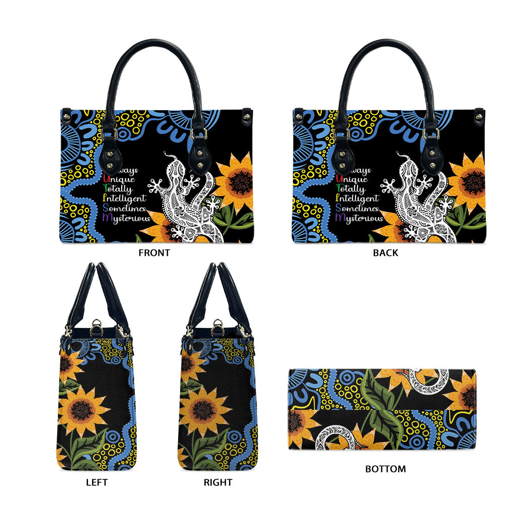 Australia Autism Support Leather Bag Brave Strong Aussie Lizard Aboriginal Art