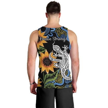 Australia Autism Support Men Tank Top Brave Strong Aussie Lizard Aboriginal Art