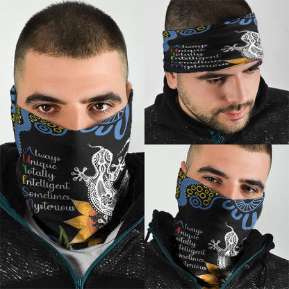 Australia Autism Support Neck Gaiter Brave Strong Aussie Lizard Aboriginal Art