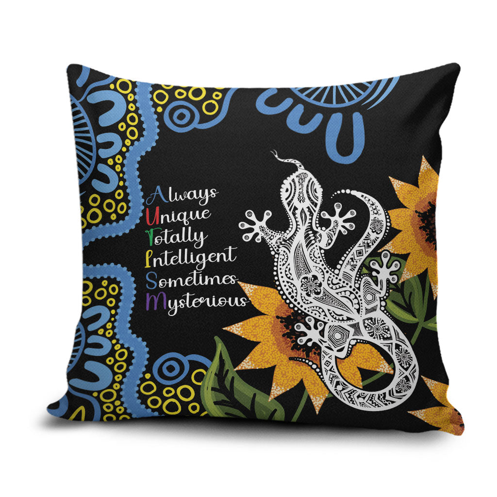 Australia Autism Support Pillow Cover Brave Strong Aussie Lizard Aboriginal Art