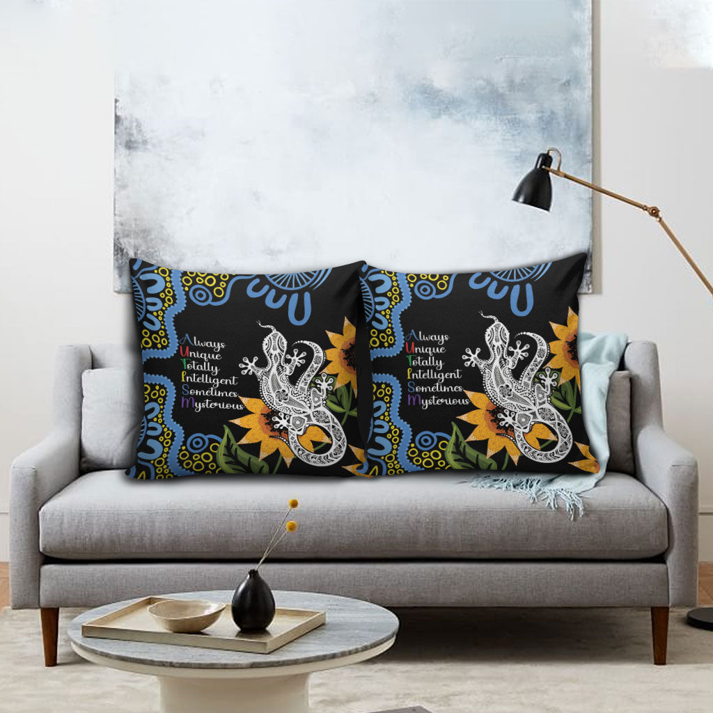 Australia Autism Support Pillow Cover Brave Strong Aussie Lizard Aboriginal Art