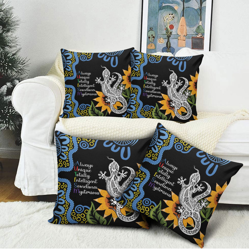Australia Autism Support Pillow Cover Brave Strong Aussie Lizard Aboriginal Art