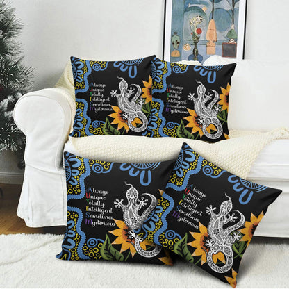 Australia Autism Support Pillow Cover Brave Strong Aussie Lizard Aboriginal Art