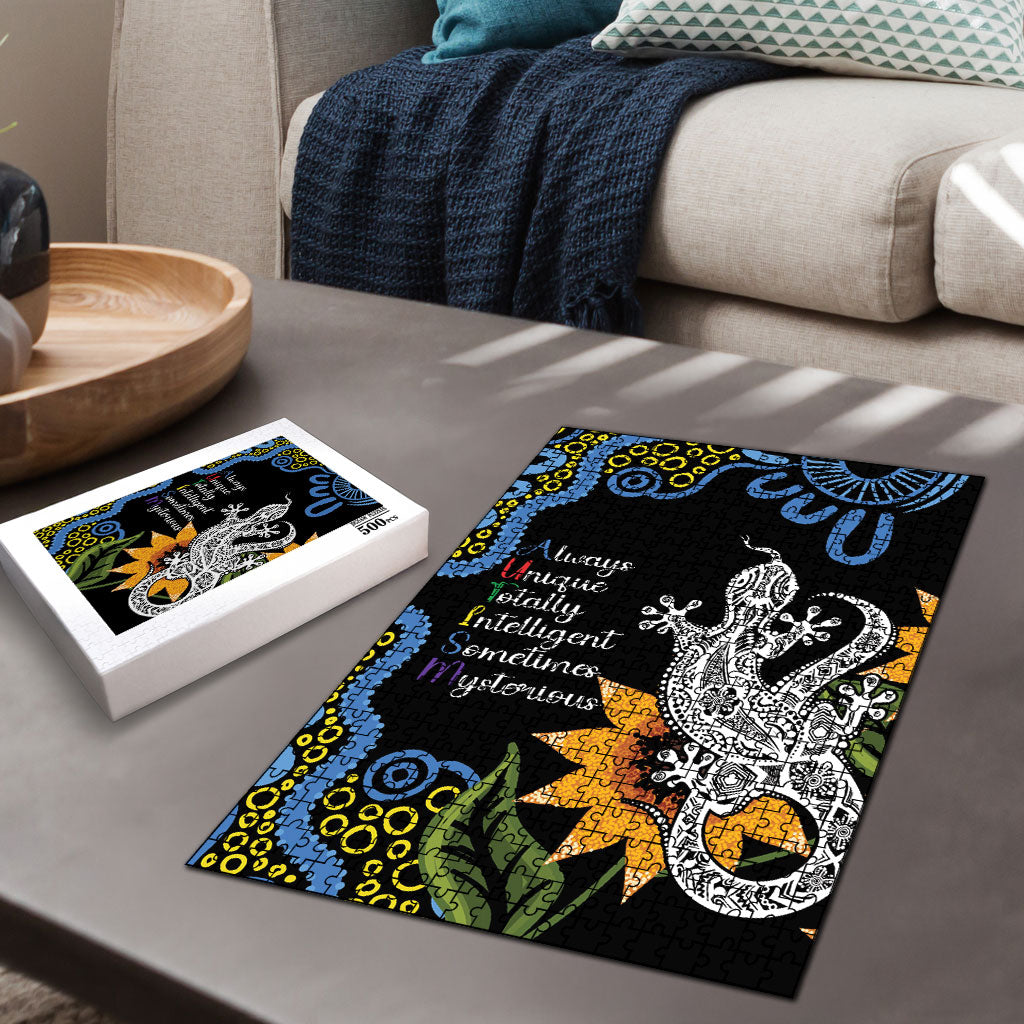 Australia Autism Support Puzzle Brave Strong Aussie Lizard Aboriginal Art