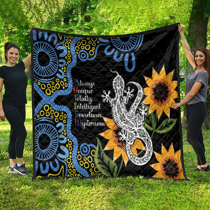 Australia Autism Support Quilt Brave Strong Aussie Lizard Aboriginal Art