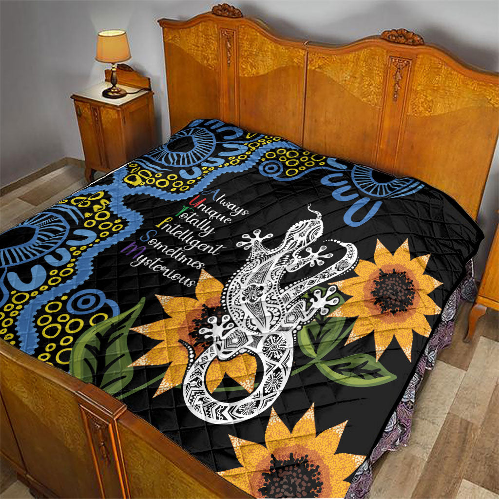 Australia Autism Support Quilt Brave Strong Aussie Lizard Aboriginal Art