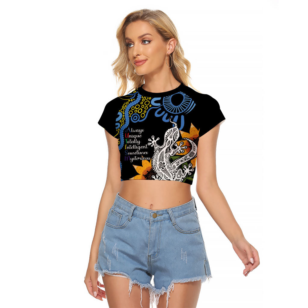 Australia Autism Support Raglan Cropped T Shirt Brave Strong Aussie Lizard Aboriginal Art