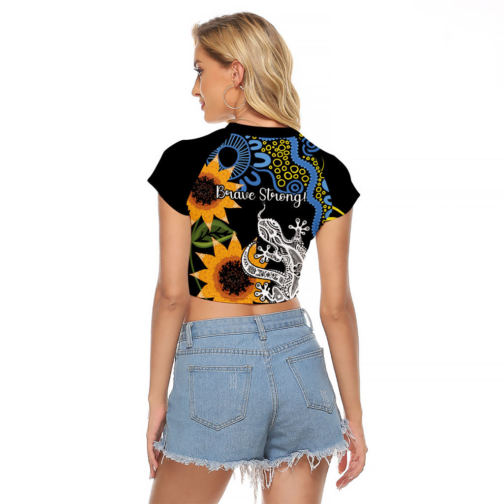 Australia Autism Support Raglan Cropped T Shirt Brave Strong Aussie Lizard Aboriginal Art
